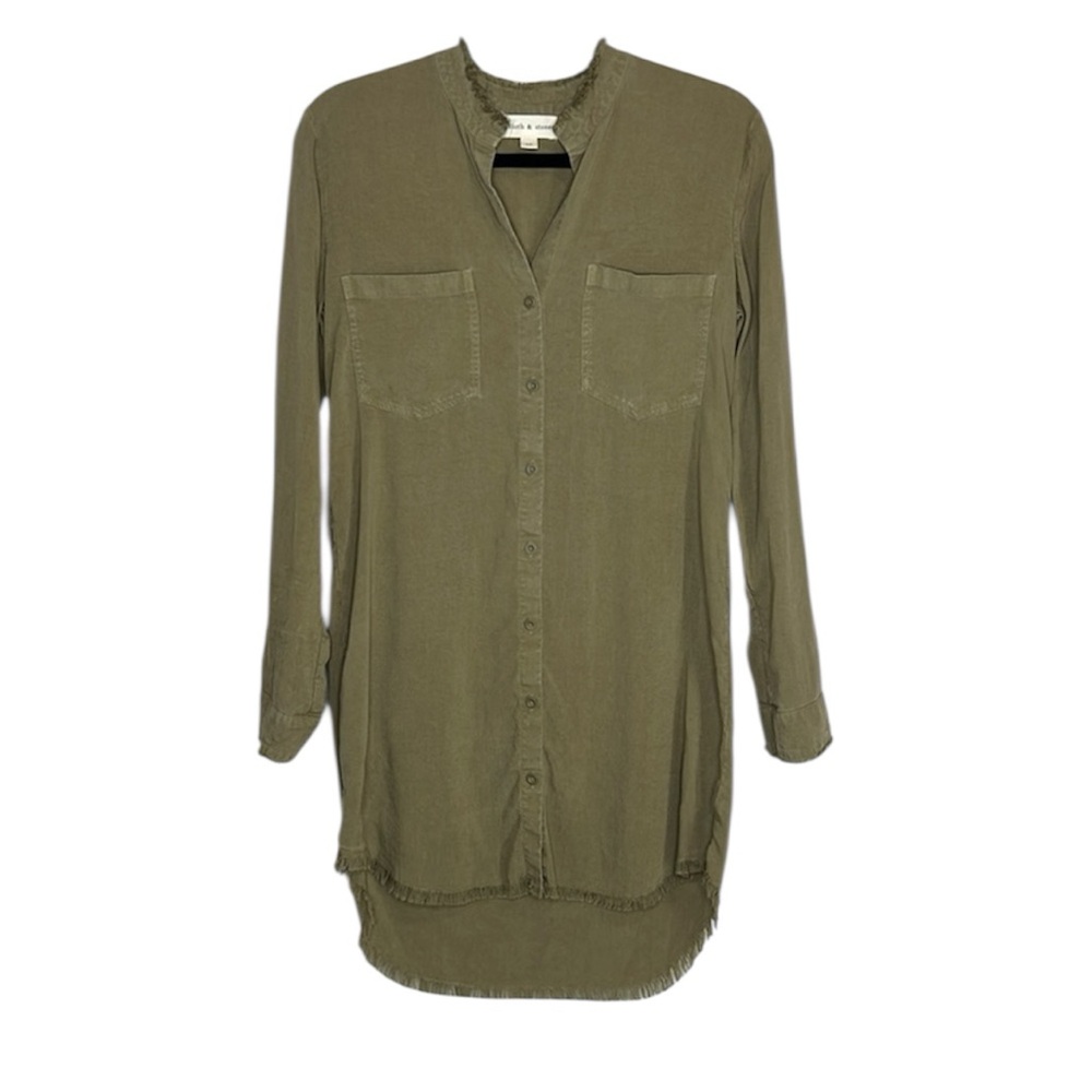 Cloth & Stone Casual Weekend green split neck long sleeve shirt dress size XS